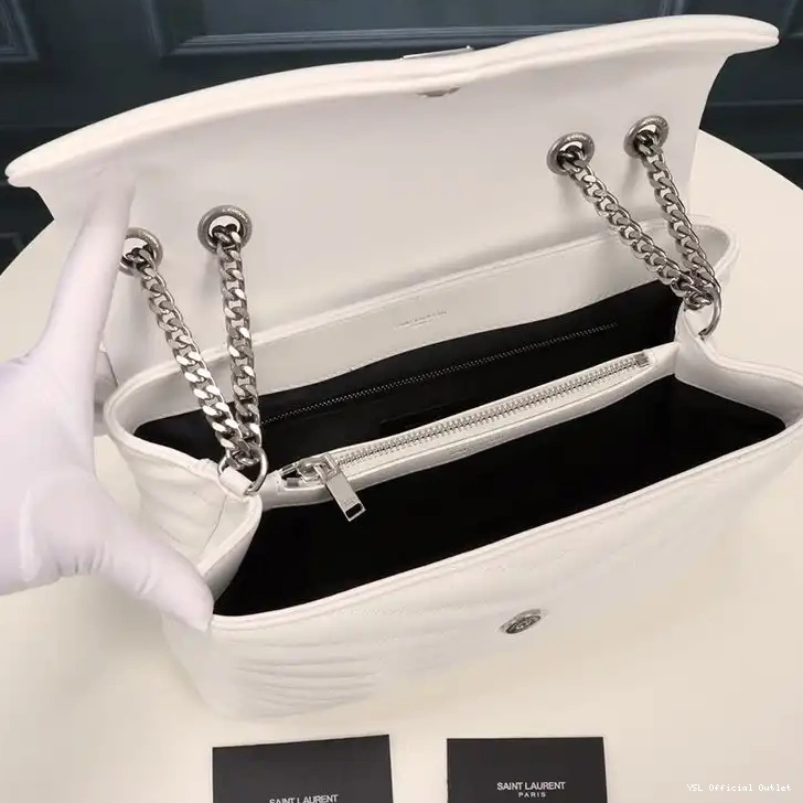 CHEAP Bag Y Laurent Chain Saint Medium Loulou In White Silver Leather Matelasse 0325